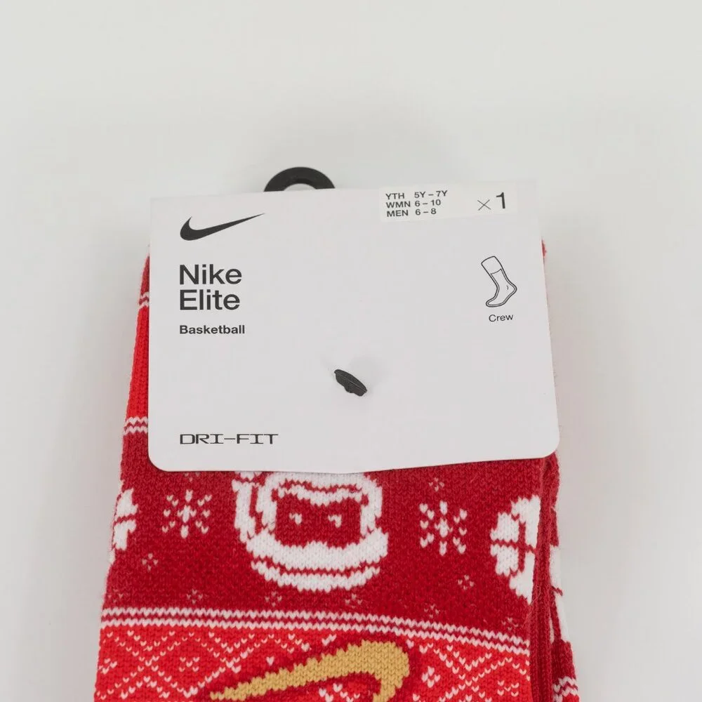 Nike Women's Elite Crew Basketball Christmas Socks Red White Multi-Size